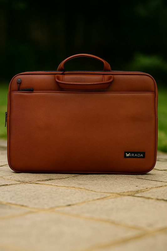IRADA Tan Leather Laptop Sleeve with Handle