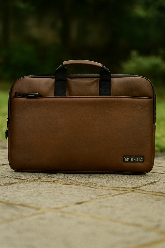 IRADA Dark Brown Leather Laptop Sleeve with Handle