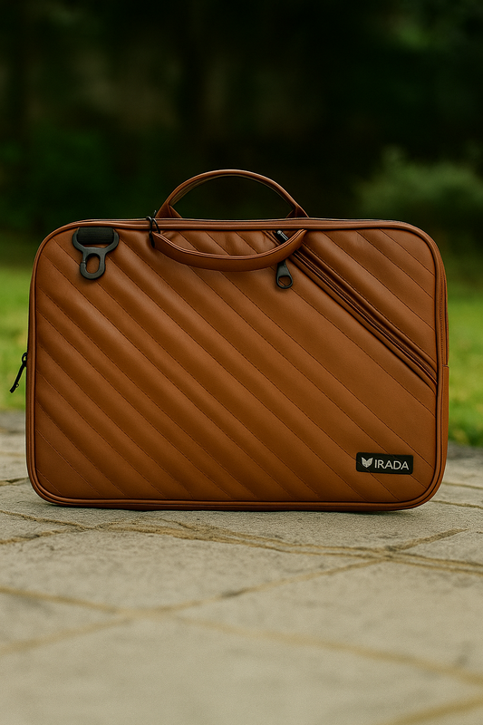 IRADA Tan Fluffy Leather Laptop Sleeve with Handle