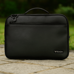 IRADA Black Leather Laptop Sleeve with Handle